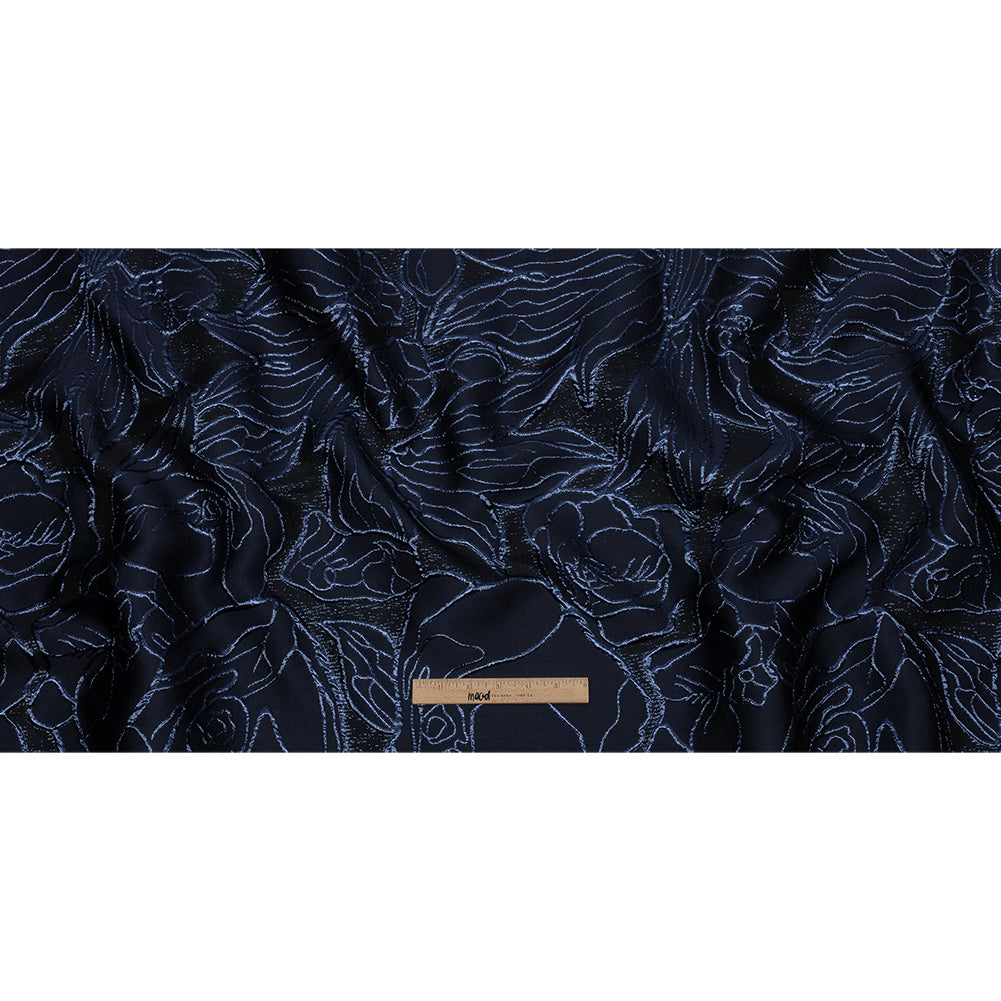 Metallic Navy Outlined Florals Luxury Brocade - Full