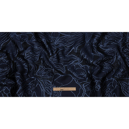 Metallic Navy Outlined Florals Luxury Brocade