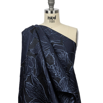 Metallic Navy Outlined Florals Luxury Brocade