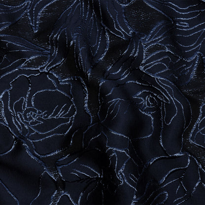 Metallic Navy Outlined Florals Luxury Brocade