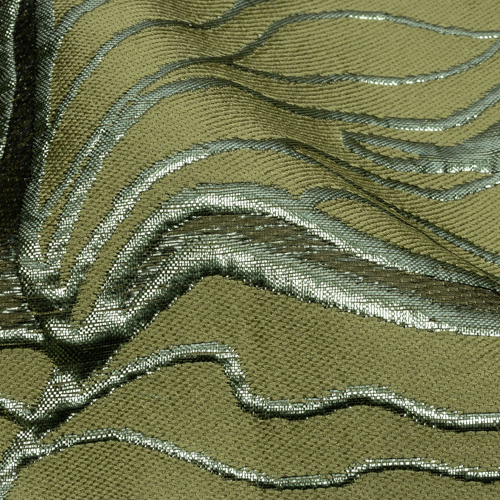 Metallic Olive and Moss Outlined Florals Luxury Brocade