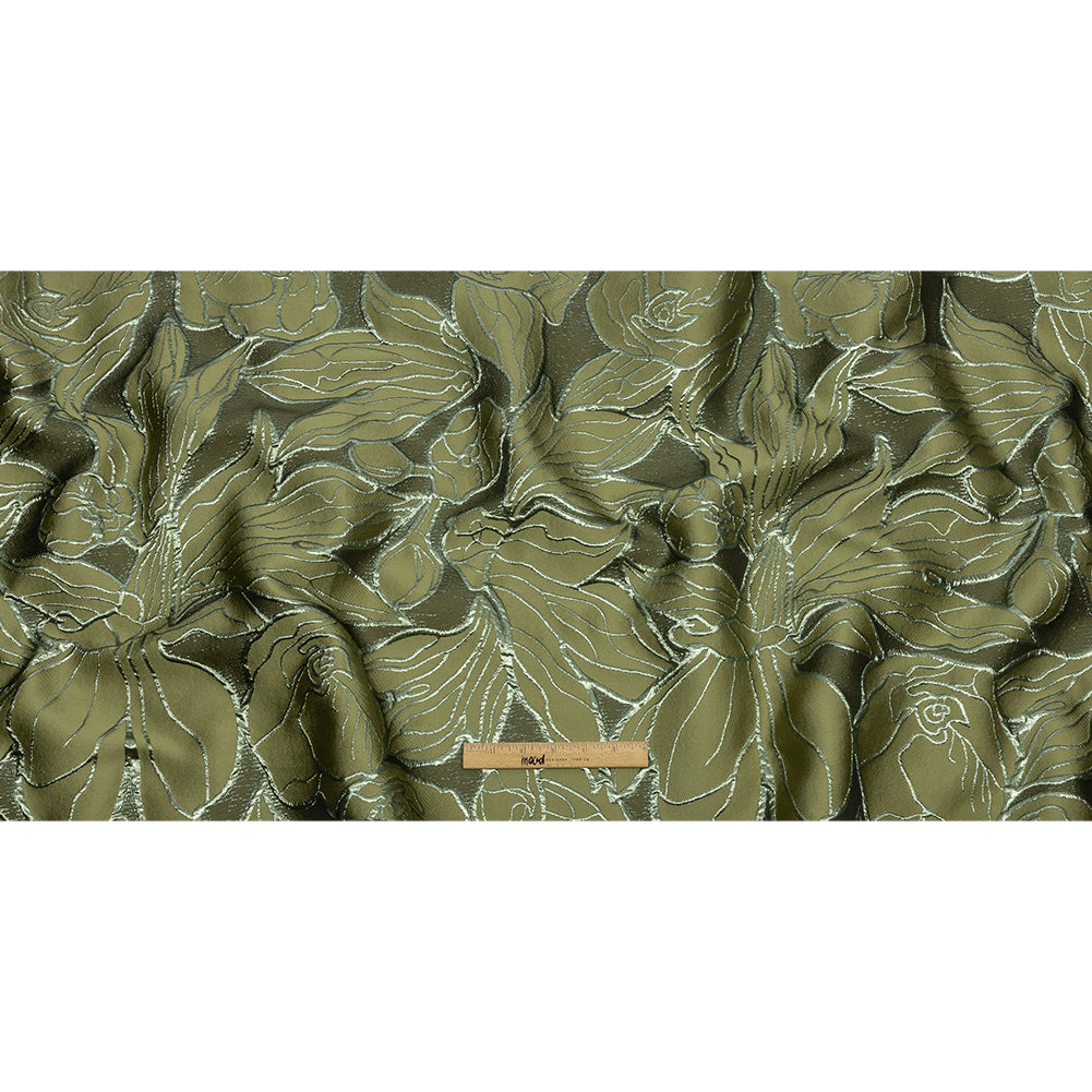 Metallic Olive and Moss Outlined Florals Luxury Brocade