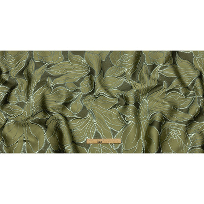 Metallic Olive and Moss Outlined Florals Luxury Brocade