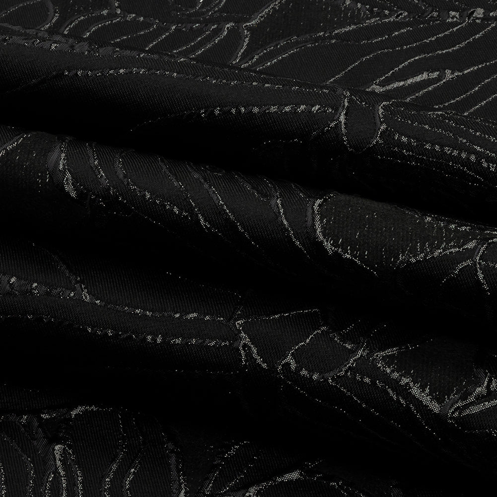 Metallic Black Outlined Florals Luxury Brocade - Folded