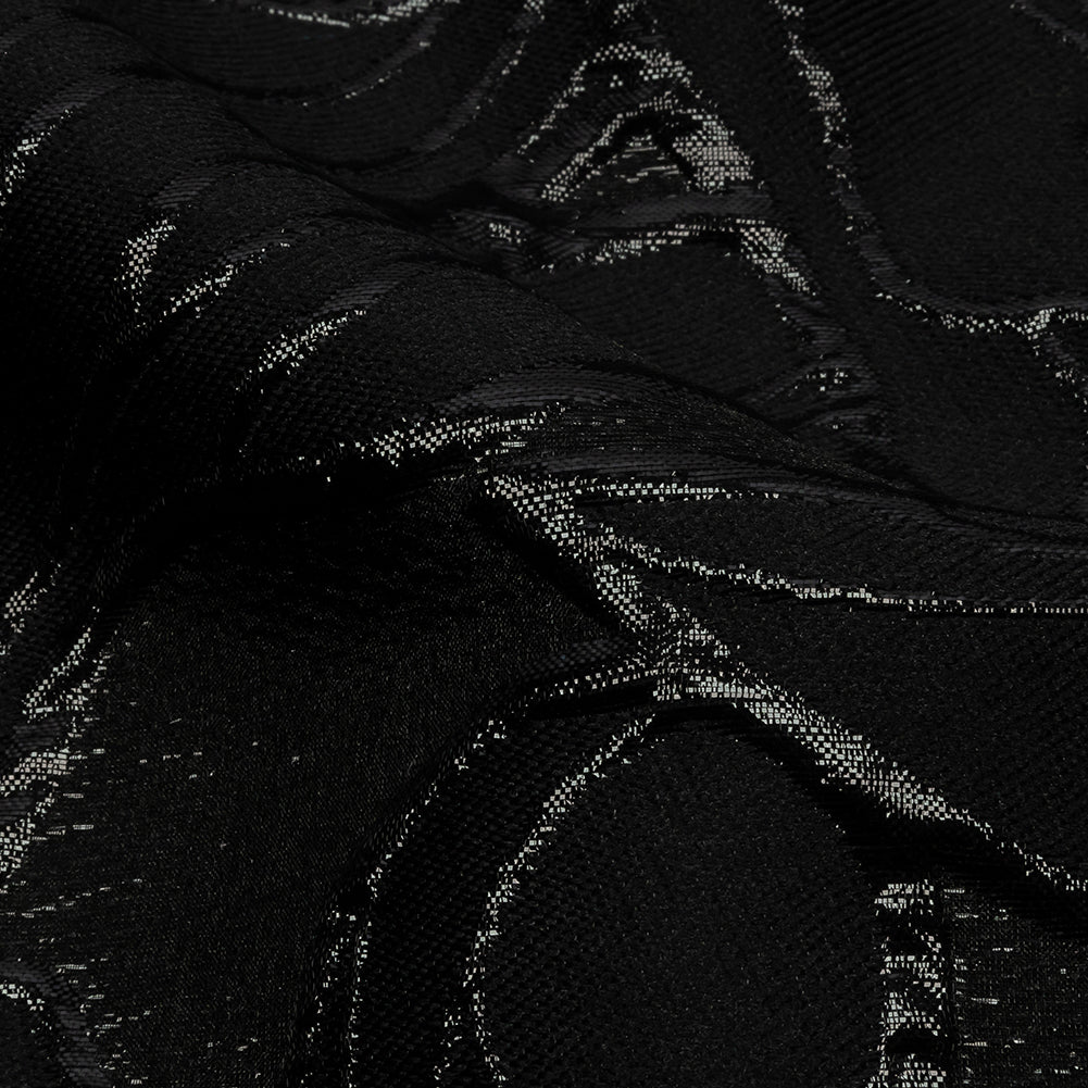 Metallic Black Outlined Florals Luxury Brocade - Detail
