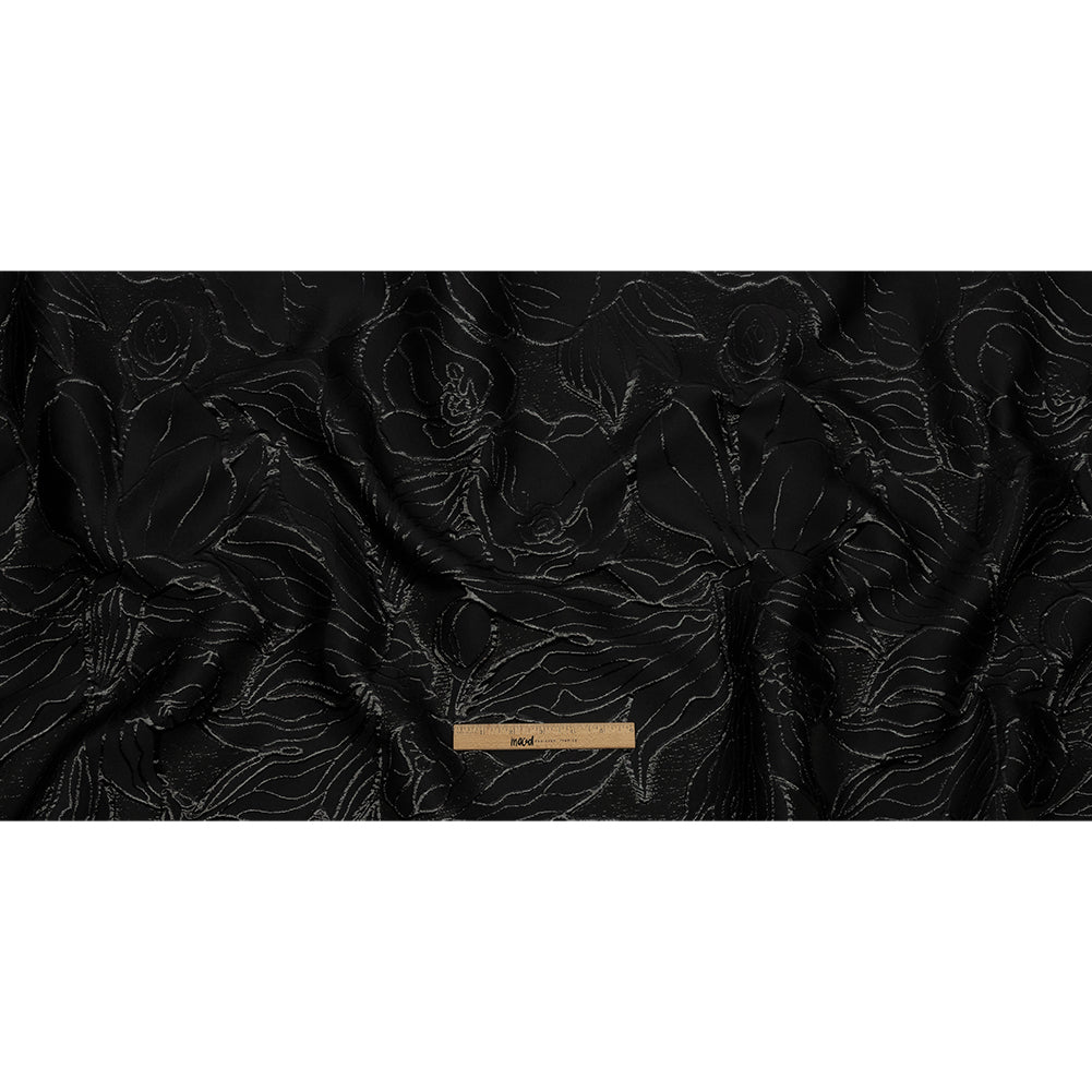 Metallic Black Outlined Florals Luxury Brocade - Full