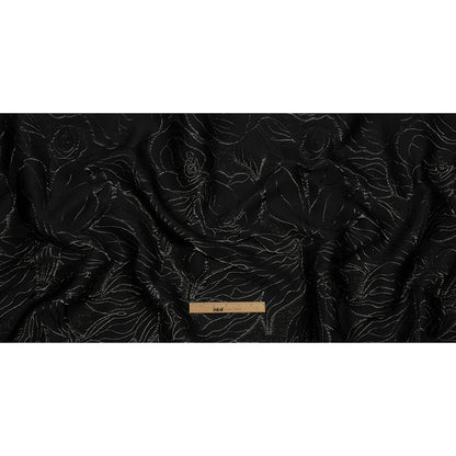 Metallic Black Outlined Florals Luxury Brocade