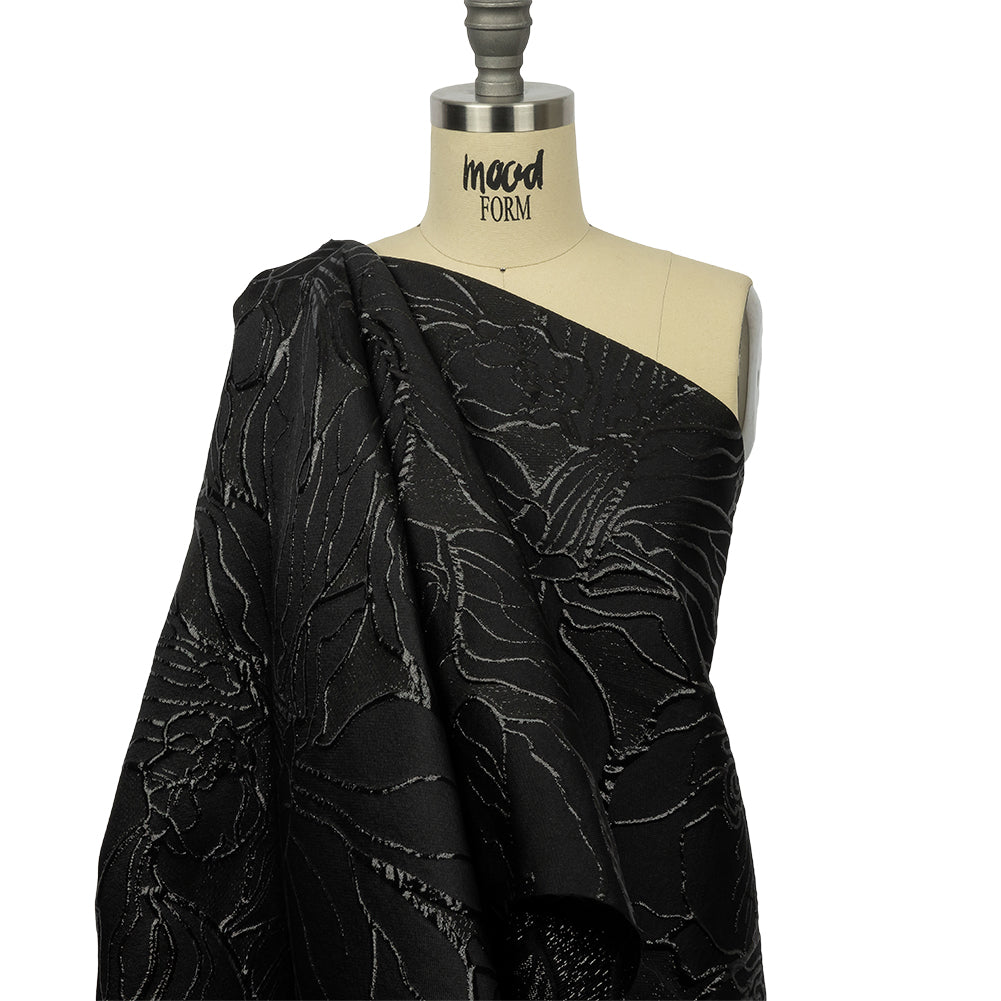 Metallic Black Outlined Florals Luxury Brocade - Drape