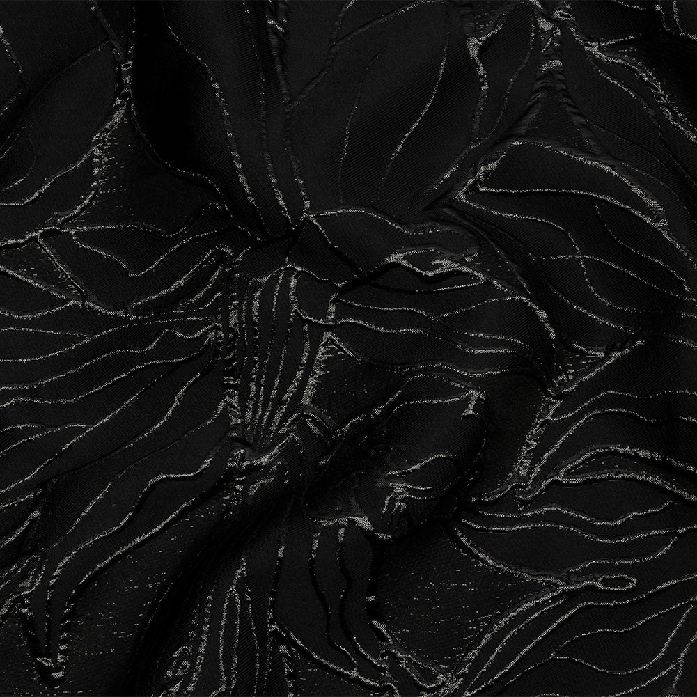 Metallic Black Outlined Florals Luxury Brocade