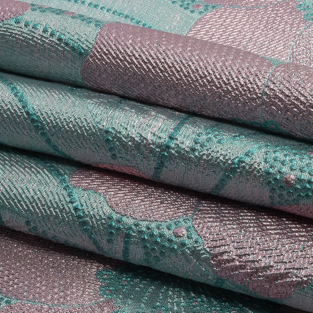 Metallic Teal and Lilac Tropical Flowers Luxury Brocade