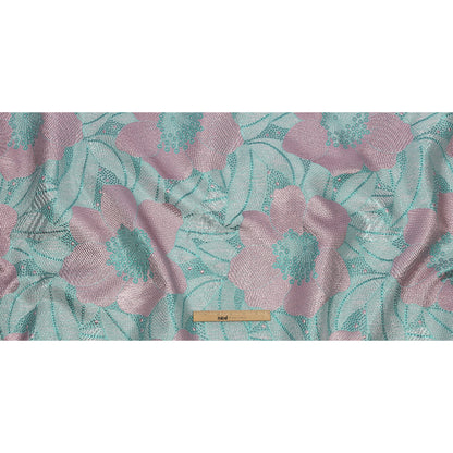 Metallic Teal and Lilac Tropical Flowers Luxury Brocade