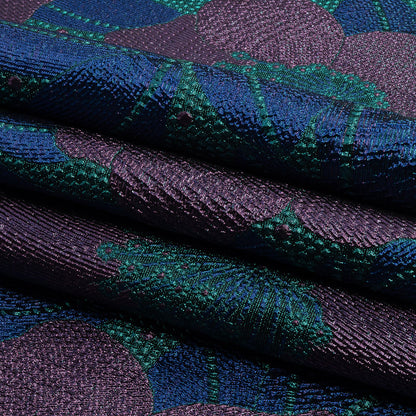 Metallic Purple, Royal Blue and Teal Tropical Flowers Luxury Brocade