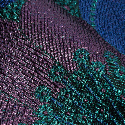 Metallic Purple, Royal Blue and Teal Tropical Flowers Luxury Brocade