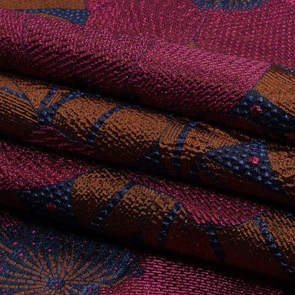 Metallic Magenta, Burnt Orange and Blue Tropical Flowers Luxury Brocade