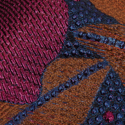 Metallic Magenta, Burnt Orange and Blue Tropical Flowers Luxury Brocade