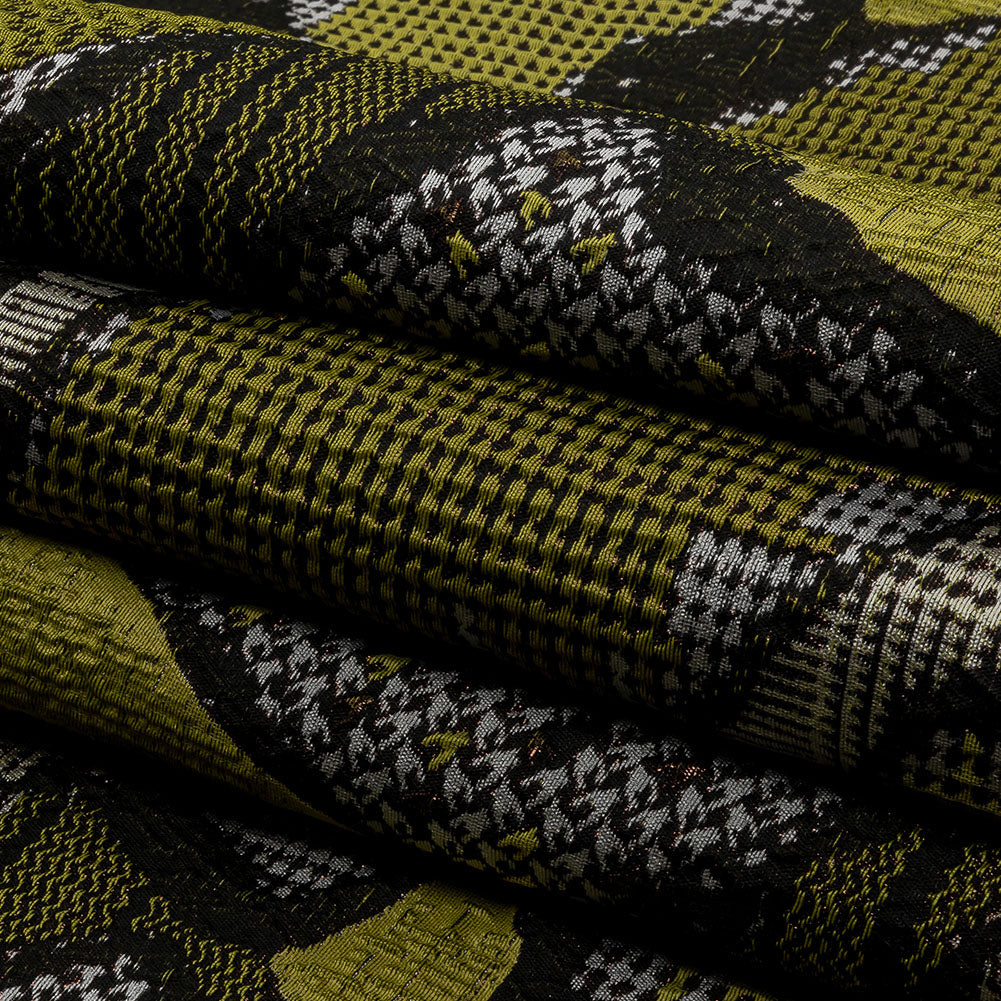 Metallic Black and Yellow Abstract Patchwork Luxury Brocade - Folded