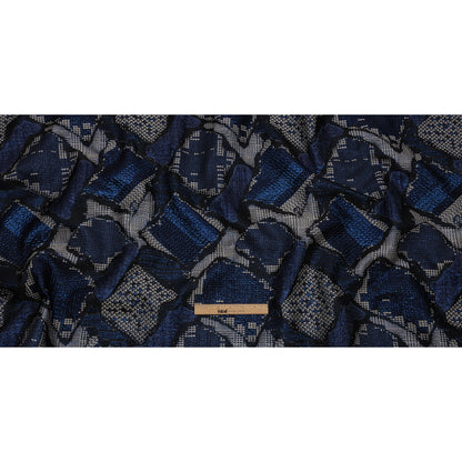 Metallic Navy, Black and Gray Abstract Patchwork Luxury Brocade
