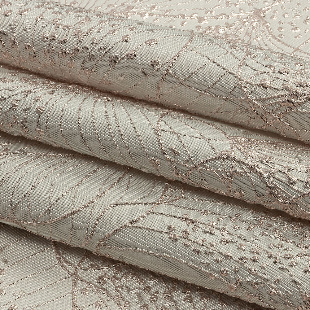 Metallic Rose Gold and Ivory Lines and Dots Luxury Brocade