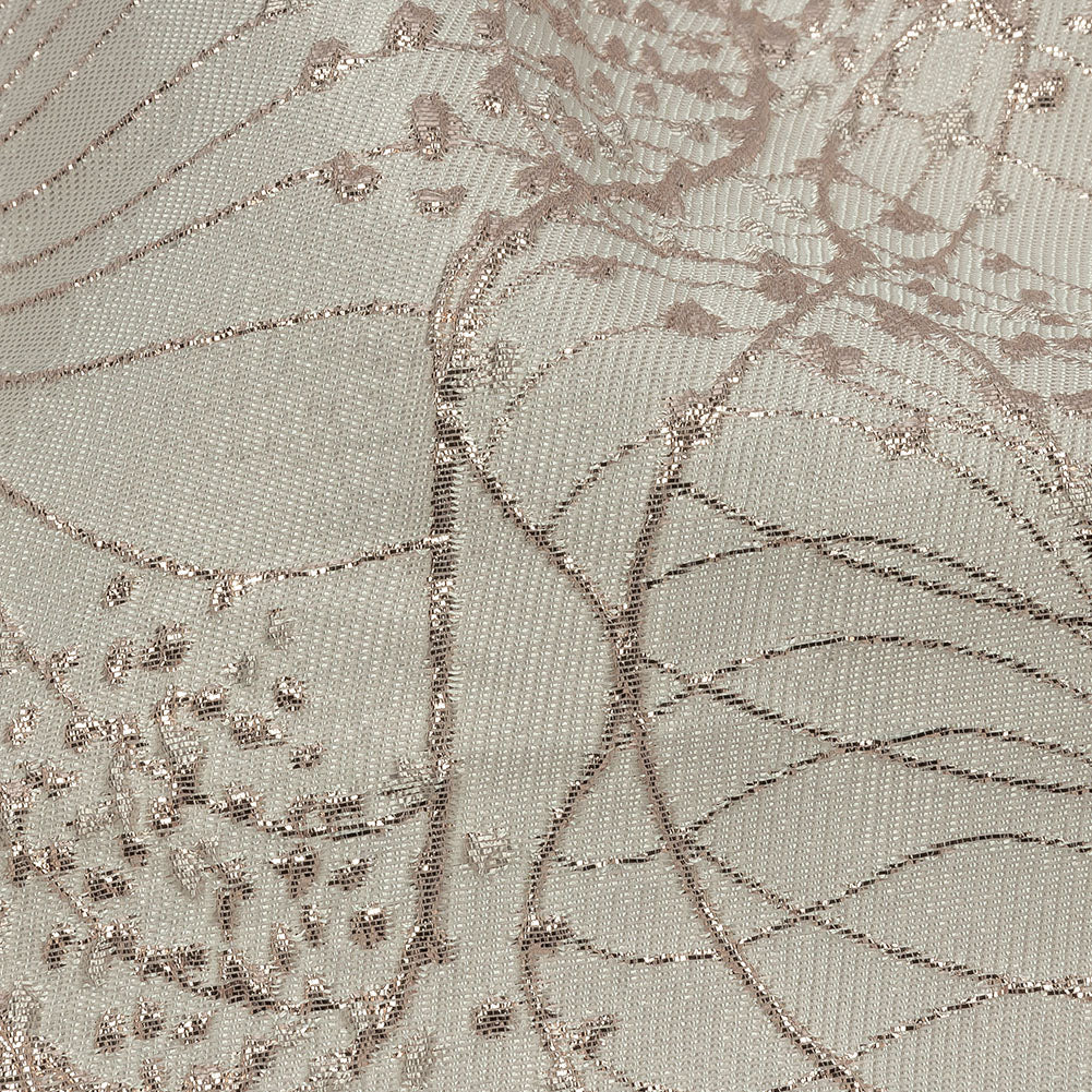 Metallic Rose Gold and Ivory Lines and Dots Luxury Brocade
