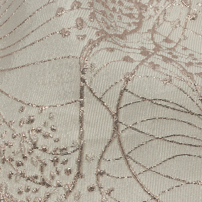 Metallic Rose Gold and Ivory Lines and Dots Luxury Brocade
