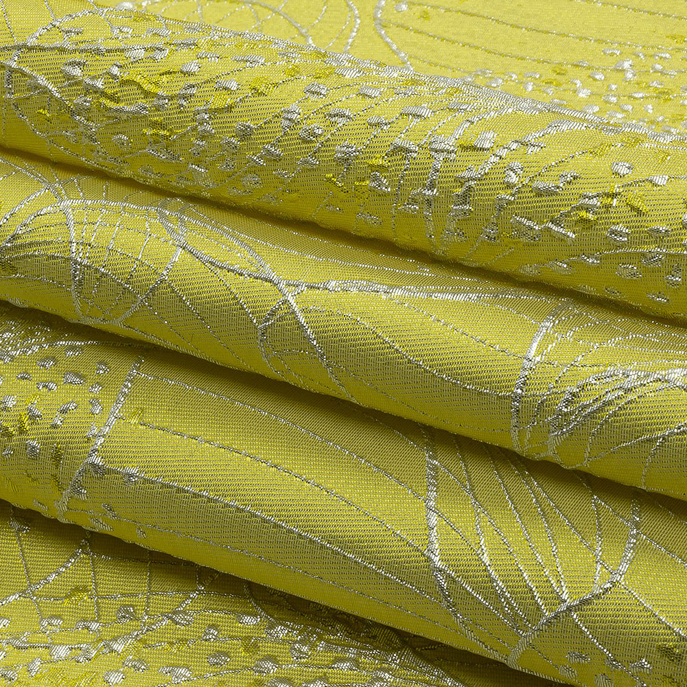 Metallic Silver and Lemon Lines and Dots Luxury Brocade - Folded