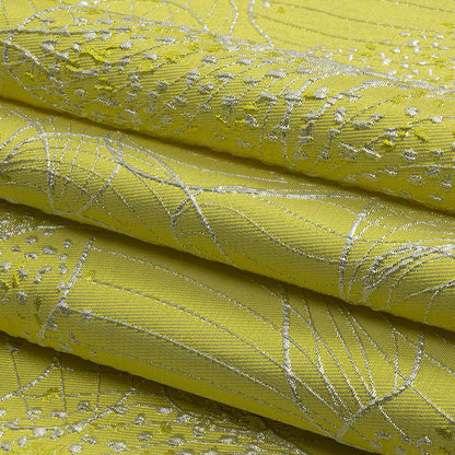 Metallic Silver and Lemon Lines and Dots Luxury Brocade