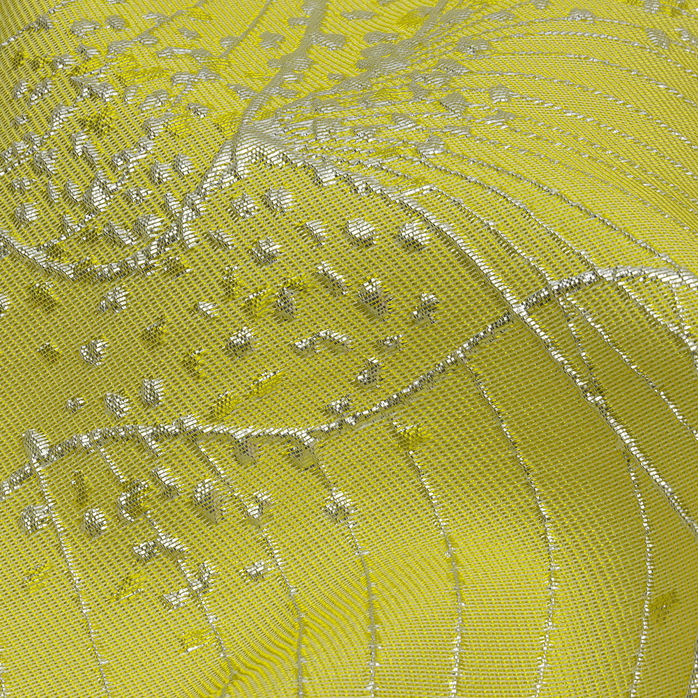 Metallic Silver and Lemon Lines and Dots Luxury Brocade - Detail