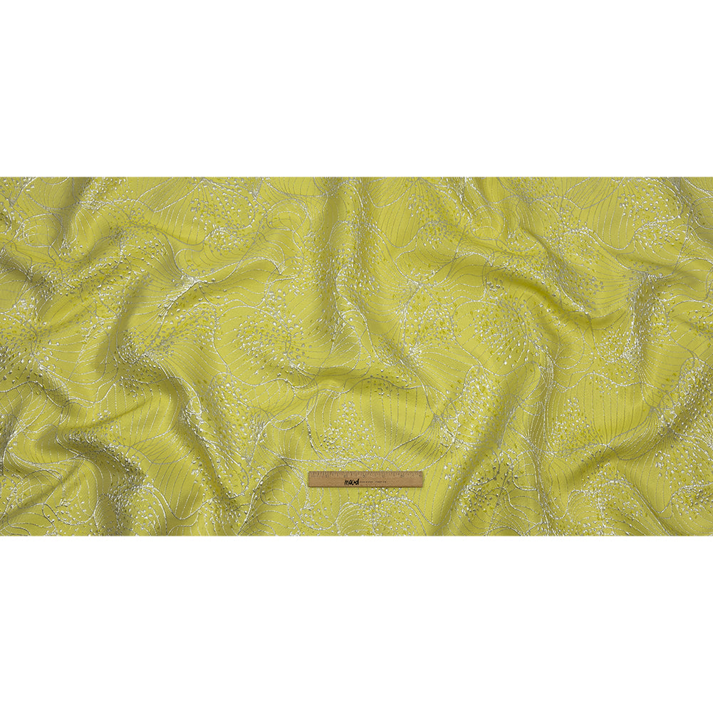 Metallic Silver and Lemon Lines and Dots Luxury Brocade - Full