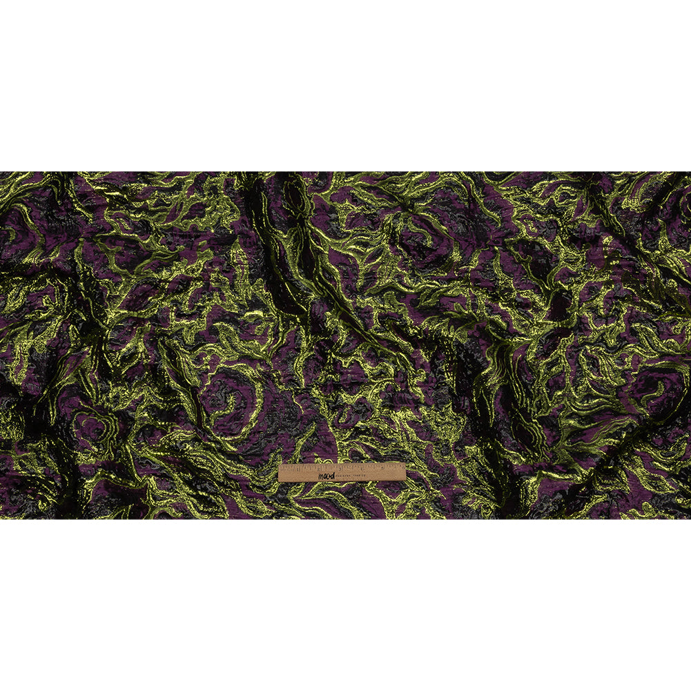 Metallic Lime, Black and Aubergine Smoky Swirls Luxury Brocade - Full