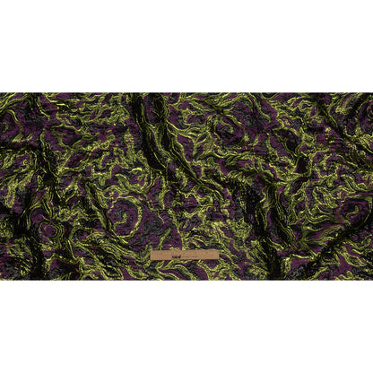 Metallic Lime, Black and Aubergine Smoky Swirls Luxury Brocade