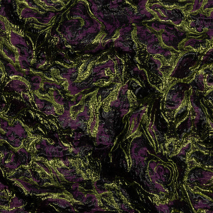 Metallic Lime, Black and Aubergine Smoky Swirls Luxury Brocade