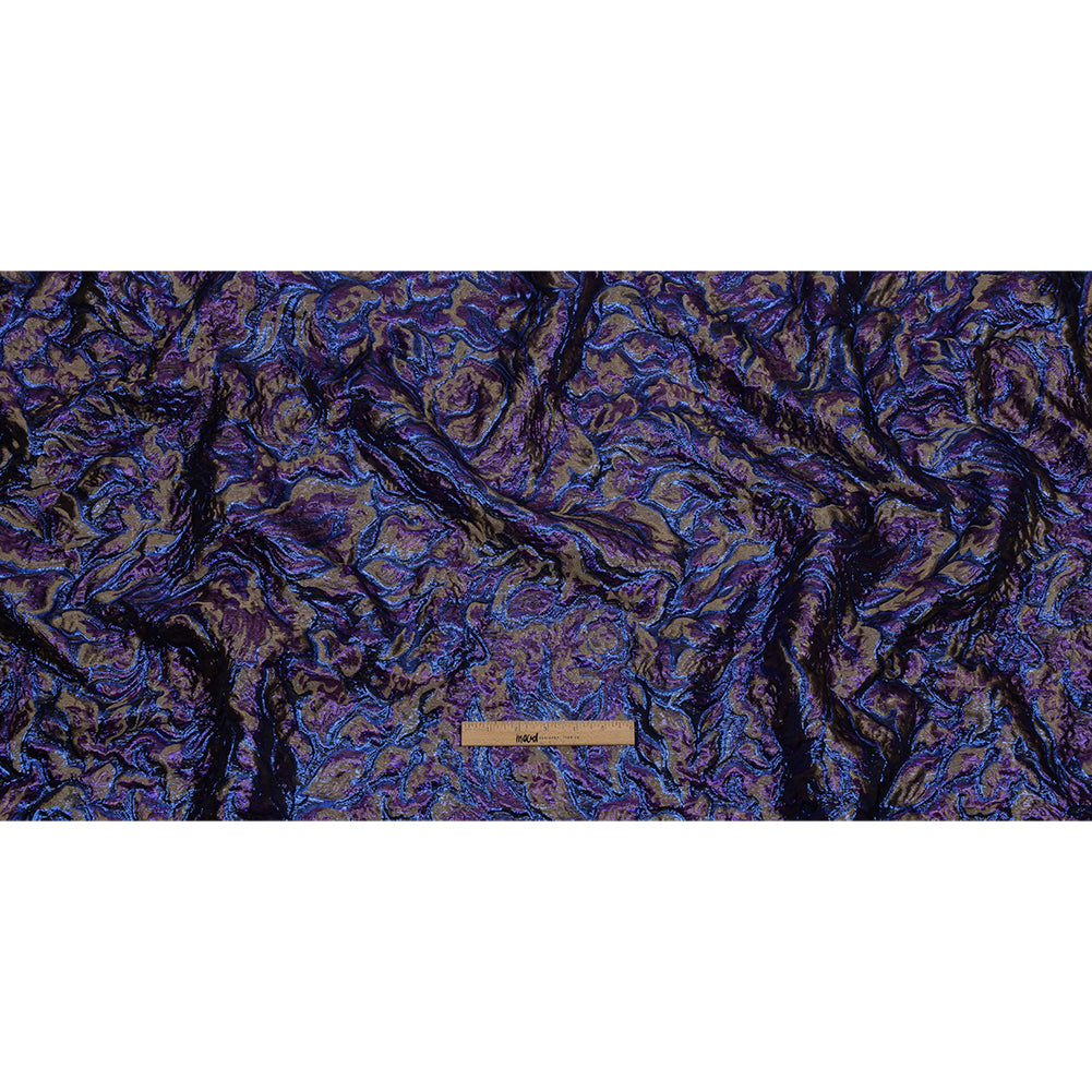Metallic Royal Blue, Aubergine and Dark Gold Smoky Swirls Luxury Brocade