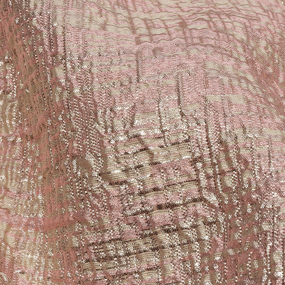 Metallic Rose Gold, Pink and Champagne Crosshatched Lines Luxury Brocade Detail