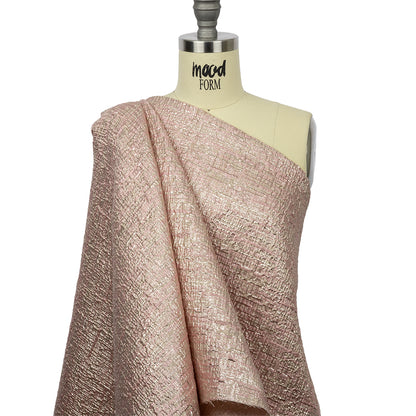 Metallic Rose Gold, Pink and Champagne Crosshatched Lines Luxury Brocade Drape