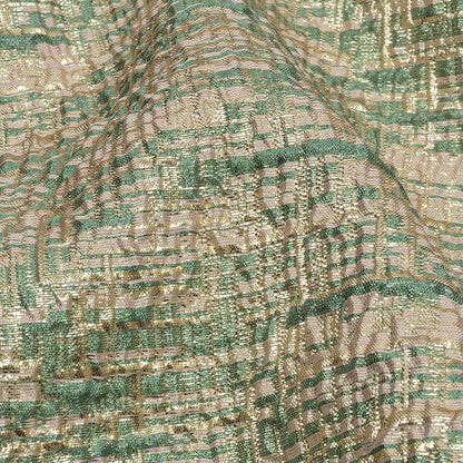 Metallic Gold, Seaglass and Pale Pink Crosshatched Lines Luxury Brocade Detail