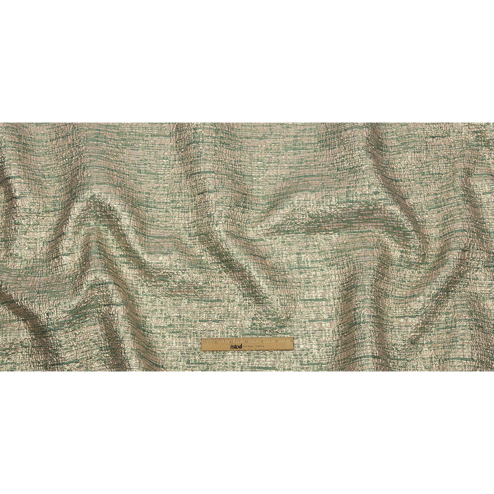 Metallic Gold, Seaglass and Pale Pink Crosshatched Lines Luxury Brocade Full