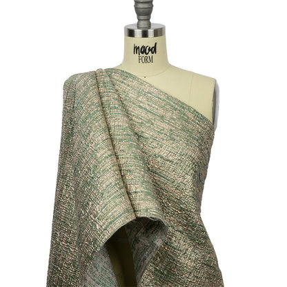 Metallic Gold, Seaglass and Pale Pink Crosshatched Lines Luxury Brocade Drape