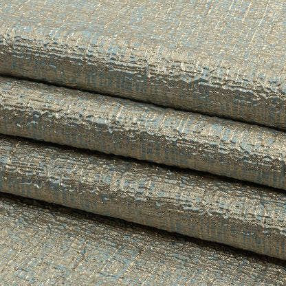 Metallic Gold, Pale Blue and Beige Crosshatched Lines Luxury Brocade Folded