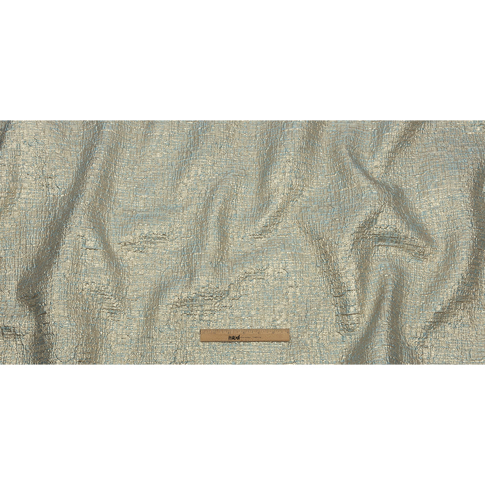 Metallic Gold, Pale Blue and Beige Crosshatched Lines Luxury Brocade Full