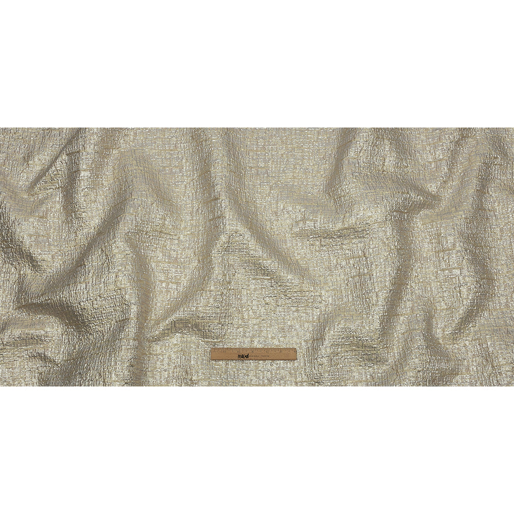 Metallic Silver, Harvest Gold and Beige Crosshatched Lines Luxury Brocade Full