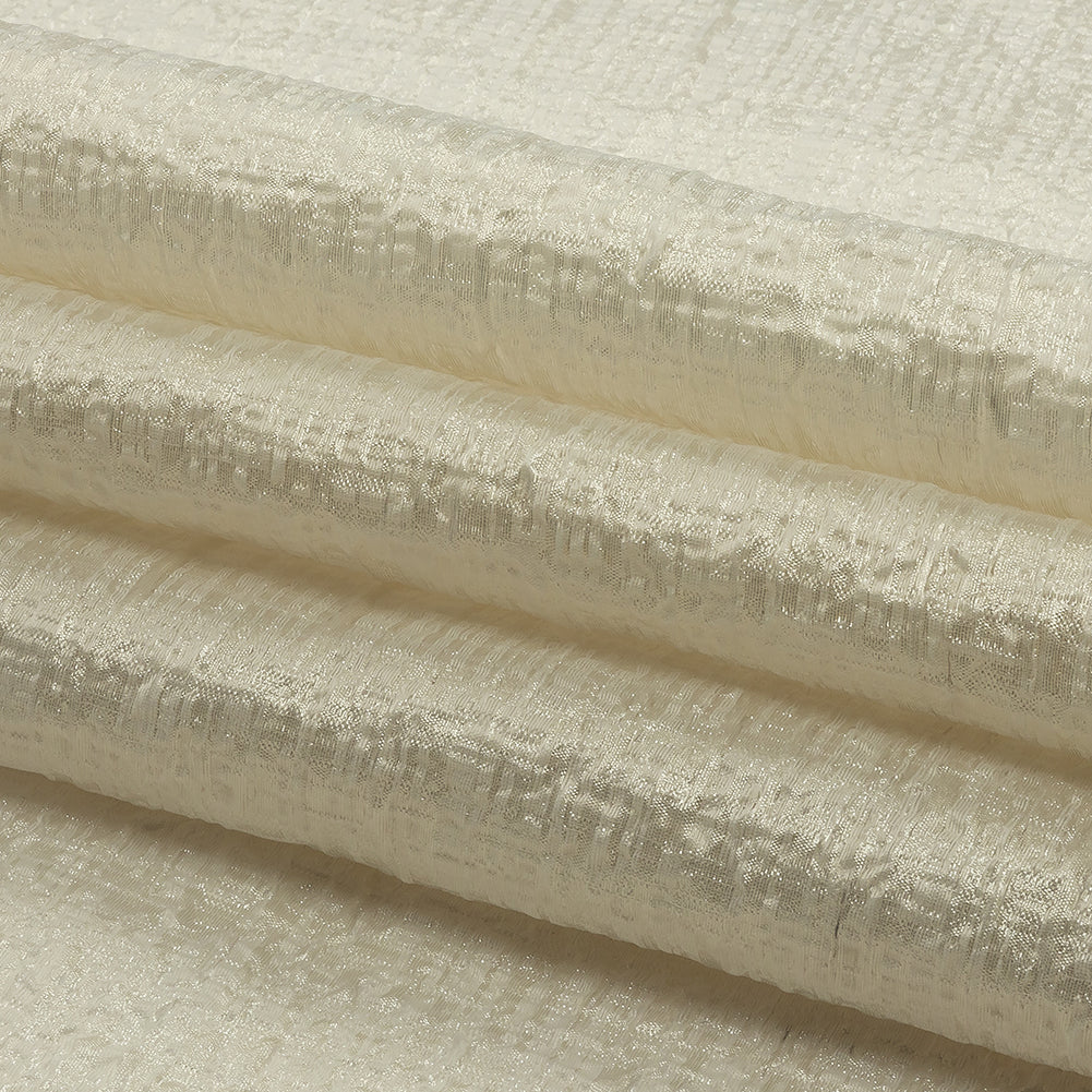 Metallic Ivory Crosshatched Lines Luxury Brocade Folded