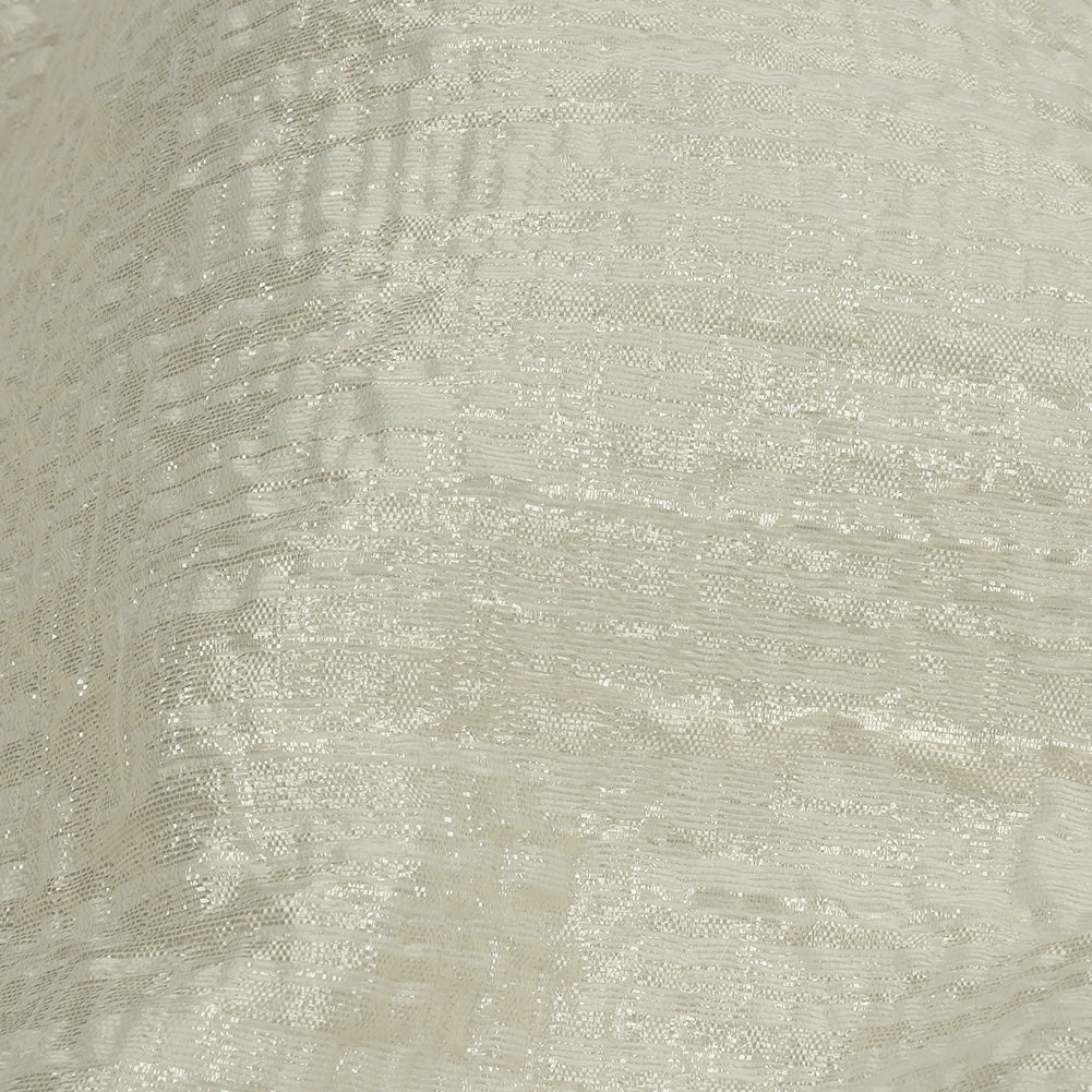 Metallic Ivory Crosshatched Lines Luxury Brocade Detail
