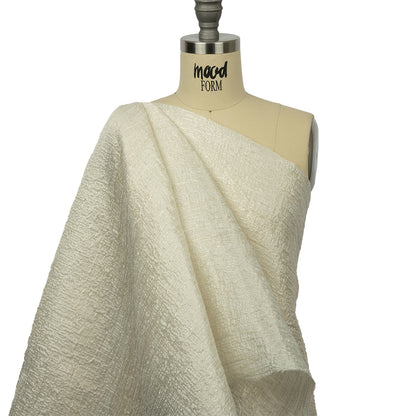 Metallic Ivory Crosshatched Lines Luxury Brocade Drape