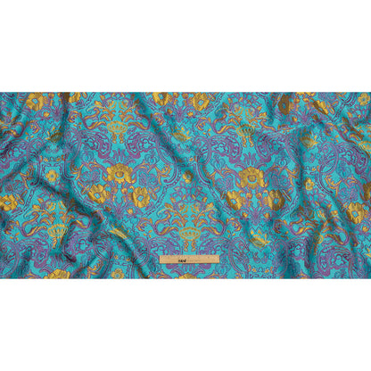 Turquoise, Magenta and Golden Yellow Floral Damask Metallic Luxury Brocade