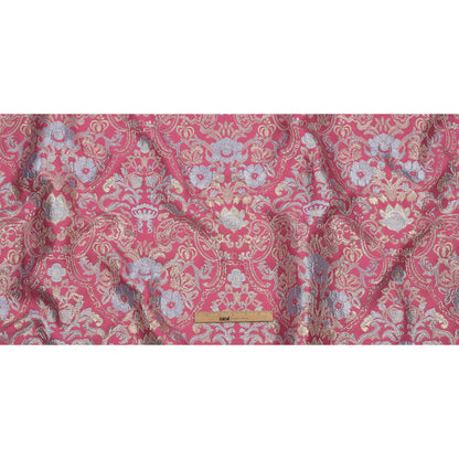 Pink, Pale Blue and Silver Floral Damask Metallic Luxury Brocade