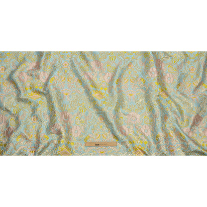 Baby Blue, Light Pink and Yellow Floral Damask Metallic Luxury Brocade