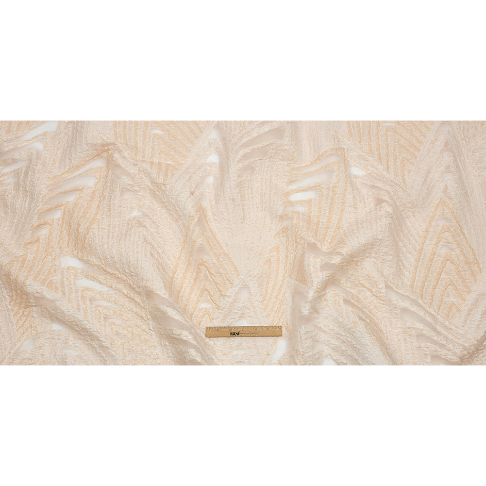 Metallic White and Peach Overlapped Nested Triangles Luxury Burnout Brocade - Full