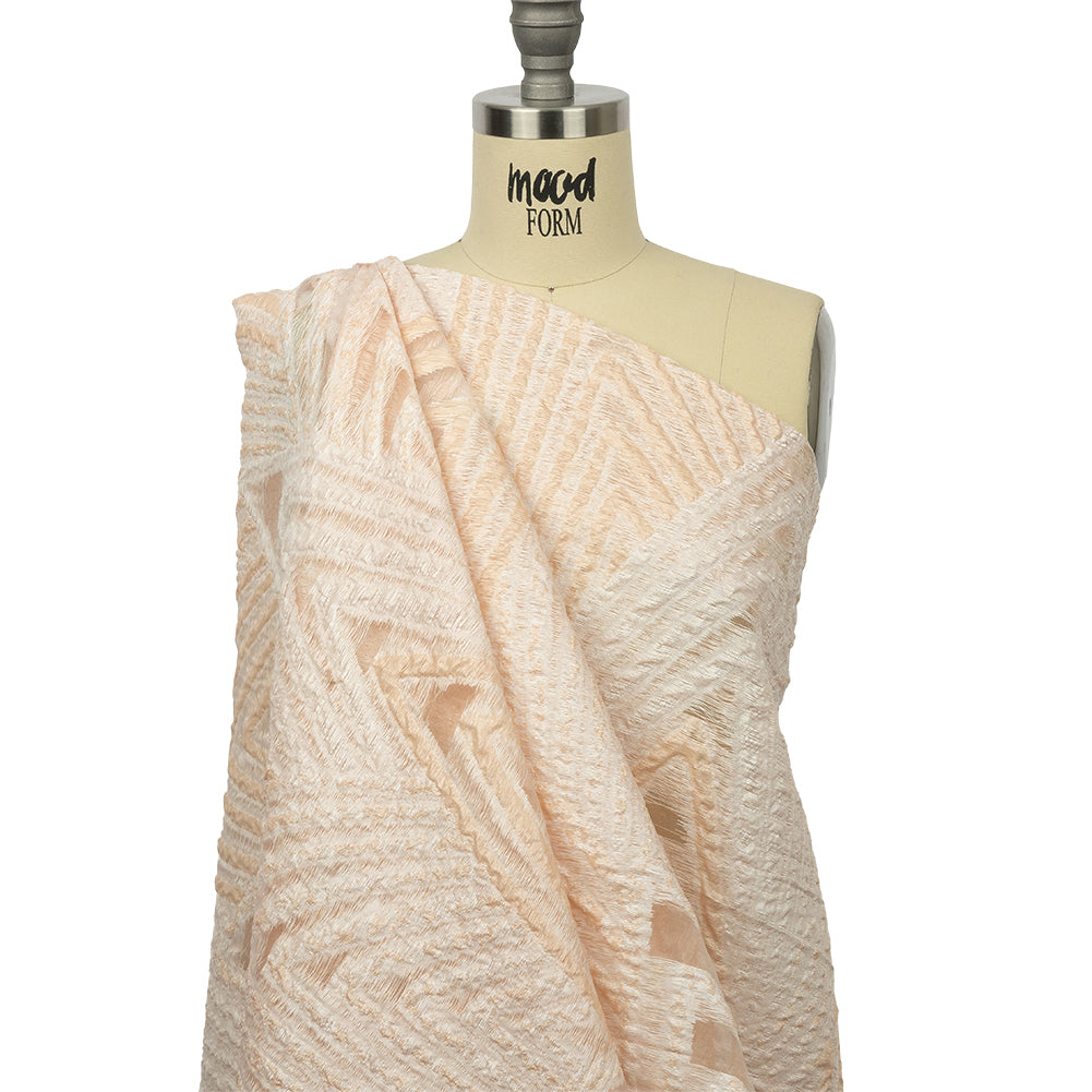 Metallic White and Peach Overlapped Nested Triangles Luxury Burnout Brocade - Drape