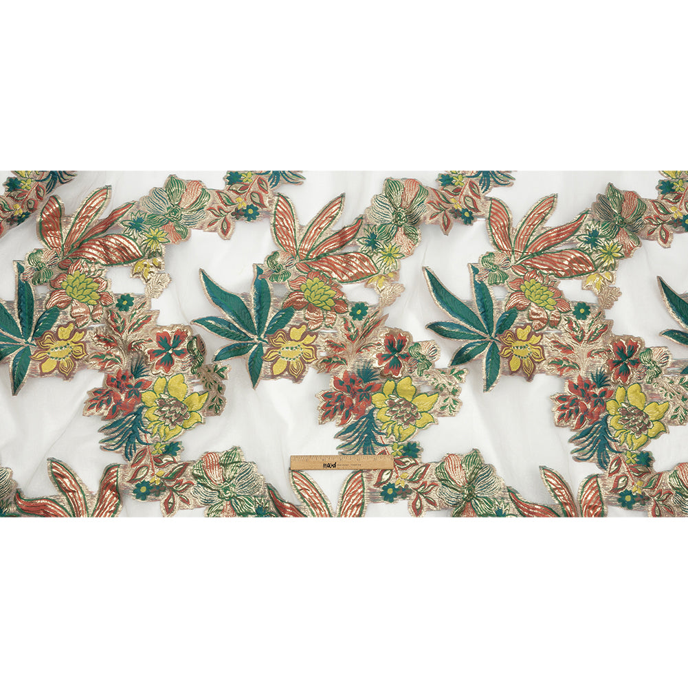 Metallic Forest, Coral and Lemon Floral Luxury Burnout Brocade - Full