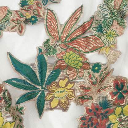Metallic Forest, Coral and Lemon Floral Luxury Burnout Brocade